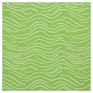 Whimsical Green and White Wavy Striped Scribbles Fabric