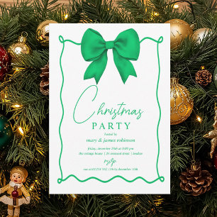 Whimsical Green Bow Christmas Holiday Party Invitation