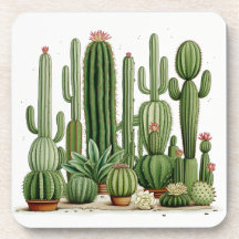 Whimsical Green Cacti Coaster Set