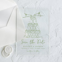 Whimsical Green Champagne Tower Save the Date