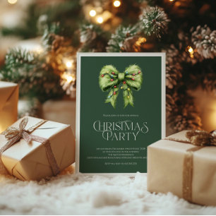 Whimsical Green Christmas Invite with Festive Bow 
