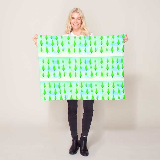 Whimsical Green Christmas Trees Fleece Blanket (In Situ)