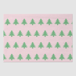 Whimsical Green Christmas Trees on Pink Christmas Tissue Paper