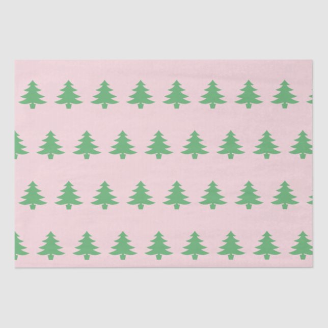 Whimsical Green Christmas Trees on Pink Christmas Tissue Paper (Front)