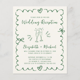 Whimsical Green Cream Wedding Reception Invitation