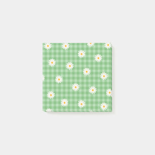 Whimsical Green Daisy Buffalo Plaid Retro Post-it Notes