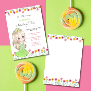 Whimsical Green Dress Princess Floral Birthday  Invitation