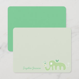 Whimsical Green Elephant Love Boy Girl Baby Shower Thank You Card