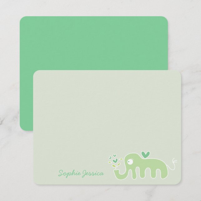 Whimsical Green Elephant Love Boy Girl Baby Shower Thank You Card (Front/Back)