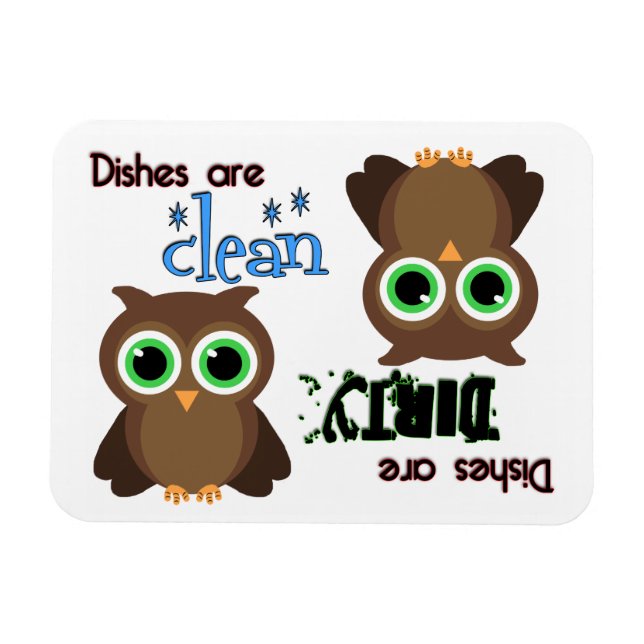 Whimsical Green Eyed Brown Owl Dishwasher Magnet (Horizontal)