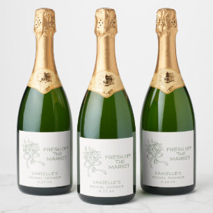 Whimsical Green Fresh Off The Market Bridal Shower Sparkling Wine Label