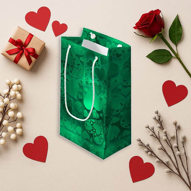 Whimsical Green Graphic Heart Pattern Design Small Gift Bag (Creator Uploaded)