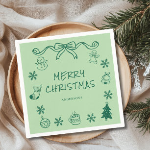 Whimsical  Green Hand Drawn Scribble Christmas  Napkin