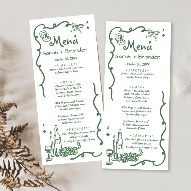 Whimsical Green Hand Drawn Wedding Menu (Creator Uploaded)