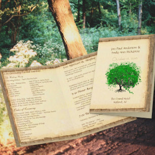 Whimsical Green Heart Leaf Tree Wedding Program
