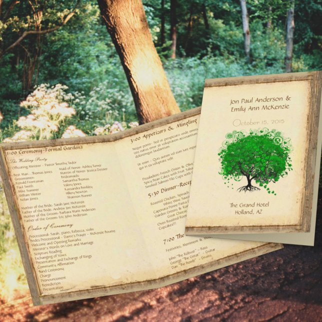 Whimsical Green Heart Leaf Tree Wedding Program (Creator Uploaded)
