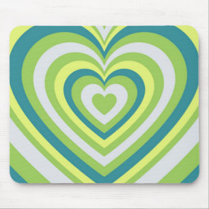 Whimsical Green Heart Retro Valentine’s Day Gift Mouse Mat