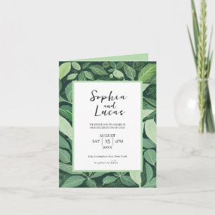 Whimsical Green Leaves Wedding Invitation