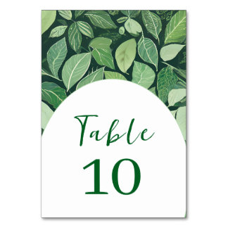 Whimsical Green Leaves Wedding Table Number