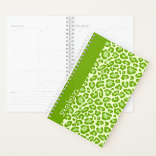 Whimsical Green Leopard Print Personalised Planner