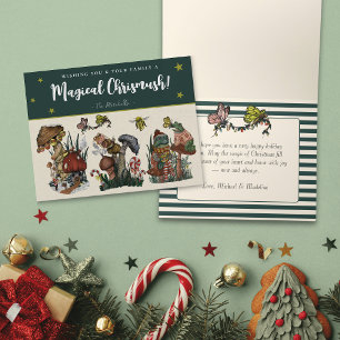 Whimsical Green Merry Magic Mushroom Christmas Hol Holiday Card