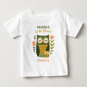 Whimsical Green Owl Mama's Little Owlet Girl Name Baby T-Shirt