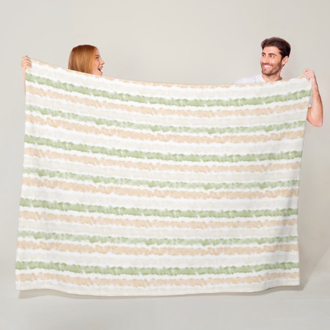 Whimsical Green Peach Stripes  Fleece Blanket (In Situ)