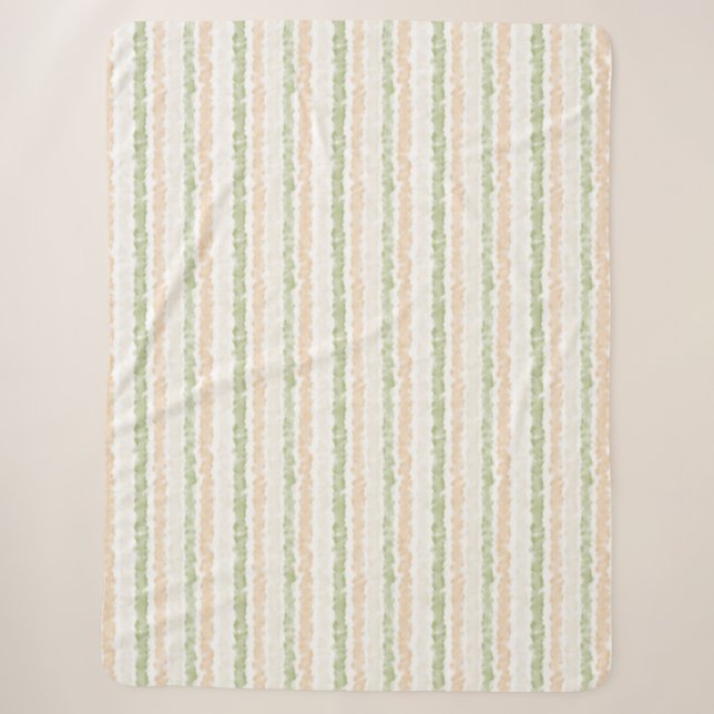 Whimsical Green Peach Stripes  Sherpa Blanket (Front)