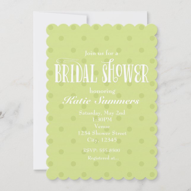 Whimsical Green Polka BRIDAL SHOWER Invitation (Front)