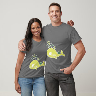 Whimsical Green Pregnant Whale With Twin Babies T-Shirt