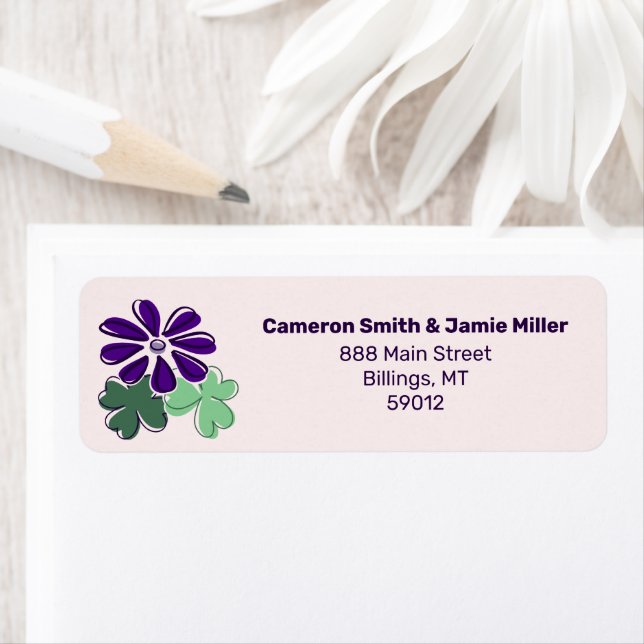 Whimsical Green & Purple Flower Return Address (Insitu)
