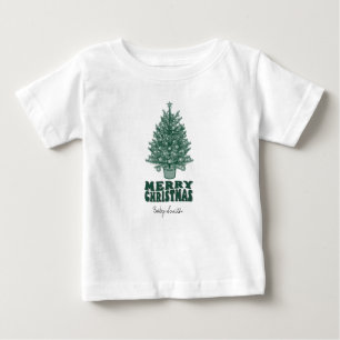 Whimsical Green Retro Christmas Tree Baby T-Shirt