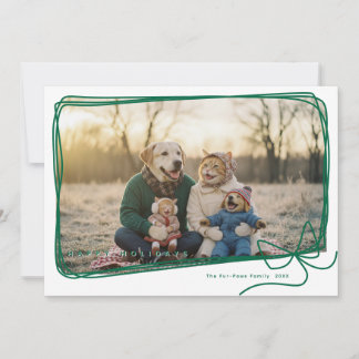 Whimsical Green Ribbon Frame Holiday Photo Card