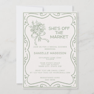 Whimsical Green She's Off The Market Bridal Shower Invitation