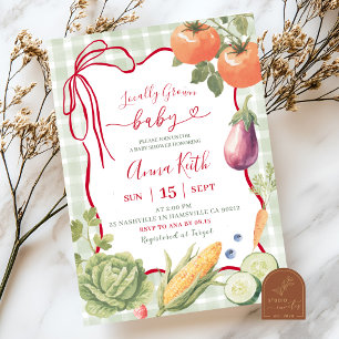 Whimsical Green Stripes Locally Grown Baby Shower Invitation
