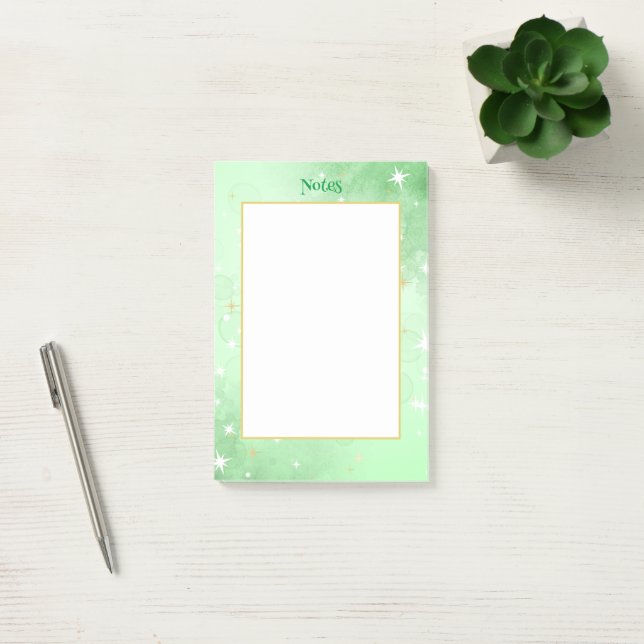 Whimsical Green Watercolor Bubbles and Stars Post-it Notes (Office)