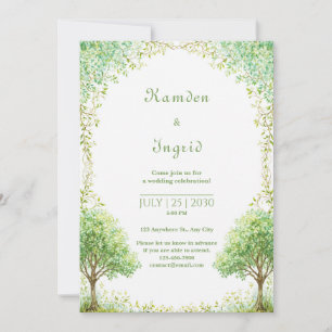 Whimsical Green Watercolor Tree Arch Wedding Invitation