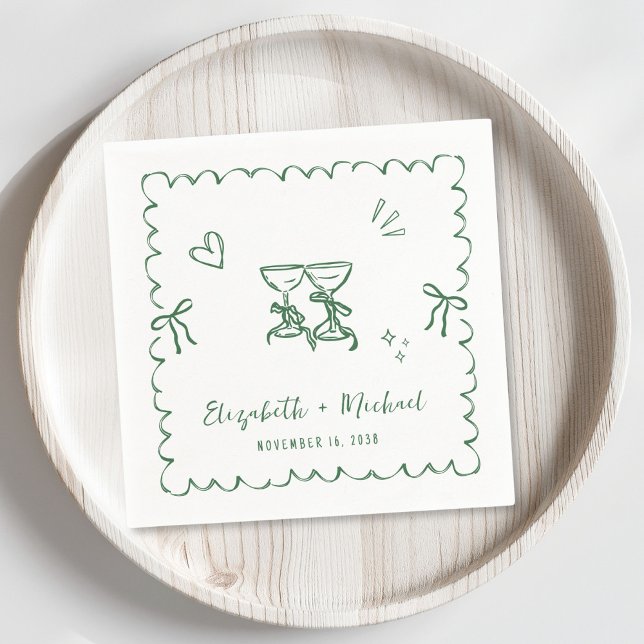 Whimsical Green Wavy Frame Wedding Napkin (Creator Uploaded)