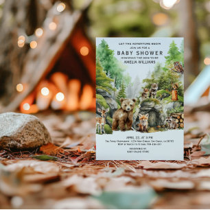 Whimsical Green Woodland Watercolor Forest Animal  Invitation