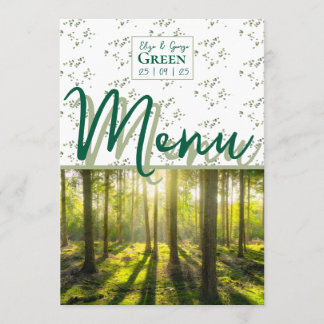 Whimsical green woodland wedding menu