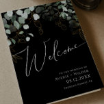 Whimsical Greenery and Gold | Black Folded Wedding Programme<br><div class="desc">Step into a world of enchantment with our whimsical greenery and gold | black folded wedding program, perfect for your botanical spring boho wedding ceremony. Adorned with sage green eucalyptus and gold accents, this wedding program exudes elegance and modern whimsy. Imagine strolling through a magical summer garden, surrounded by the...</div>