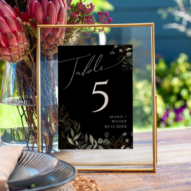 Whimsical Greenery and Gold | Black Table Number (Creator Uploaded)