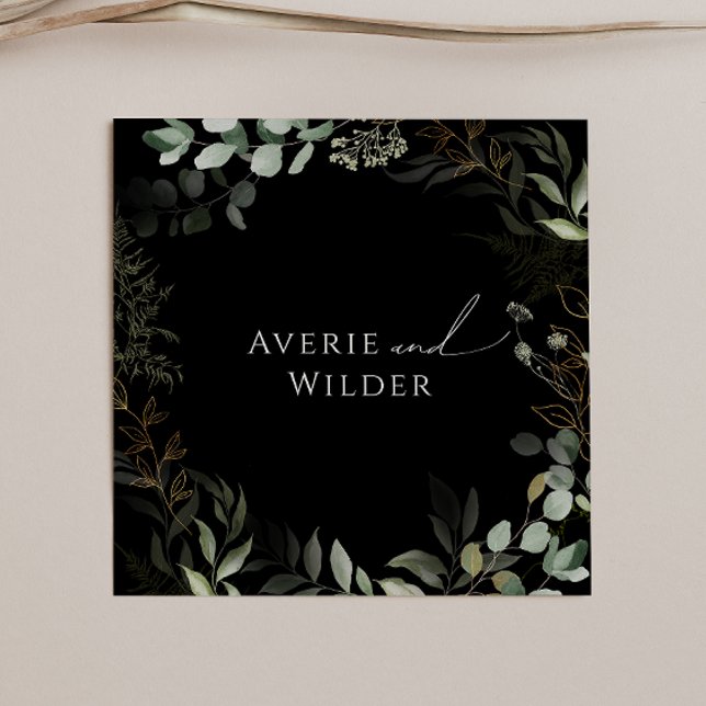 Whimsical Greenery and Gold Black Wedding Napkins (Creator Uploaded)