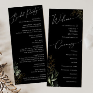 Whimsical Greenery and Gold   Black Wedding Programme