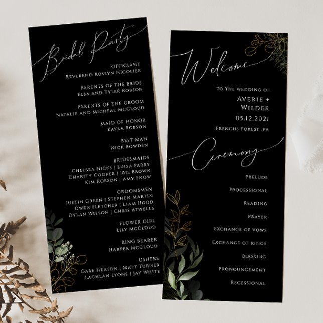 Whimsical Greenery and Gold | Black Wedding Programme (Creator Uploaded)