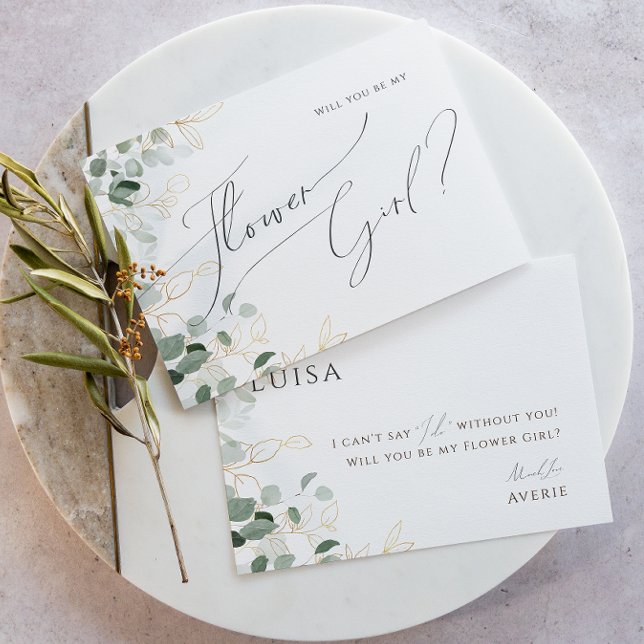 Whimsical Greenery and Gold | Flower Girl Card (Creator Uploaded)