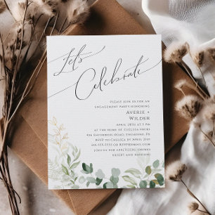 Whimsical Greenery and Gold   Let's Celebrate Invitation