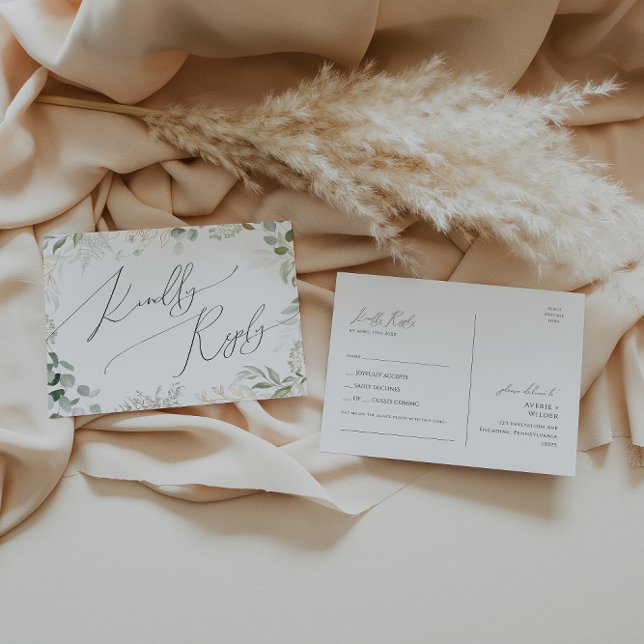 Whimsical Greenery and Gold Song Request RSVP Postcard (Creator Uploaded)