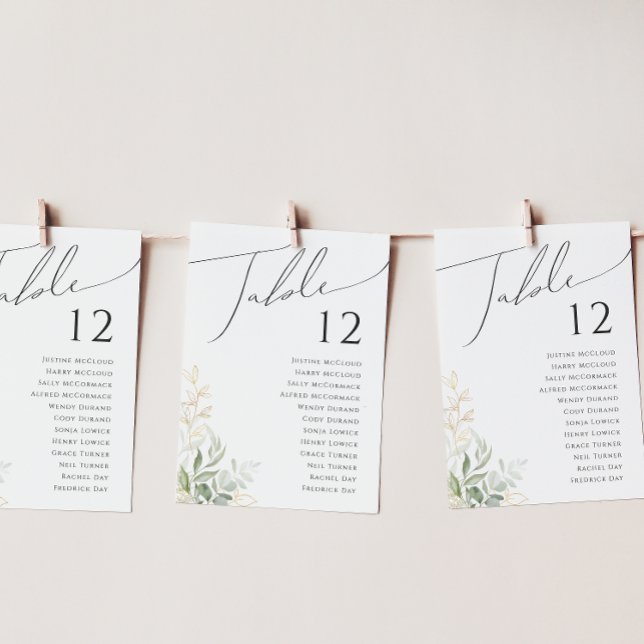 Whimsical Greenery and Gold | Table Number Chart (Creator Uploaded)