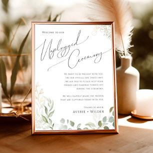 Whimsical Greenery and Gold   Unplugged Ceremony Poster